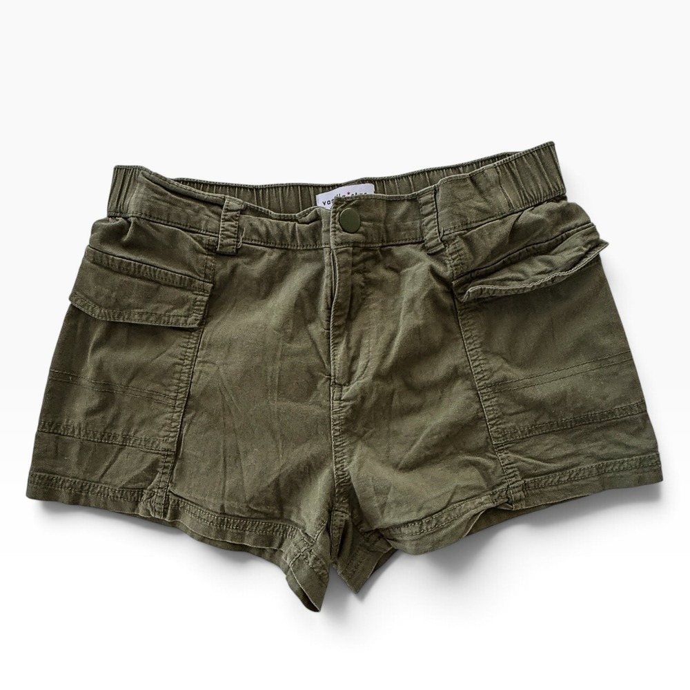 Vanilla Star Womens Olive Green Cargo Shorts Elastic Waist Utility Size Medium